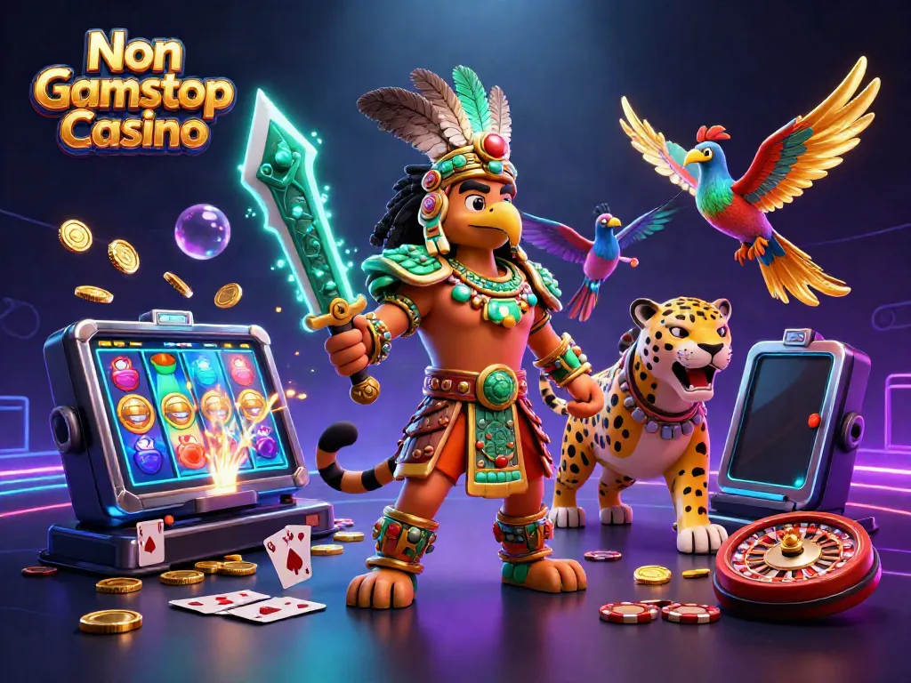 Experience thrilling gaming at Non Gamstop Casino with vibrant 3D characters and dynamic casino elements.