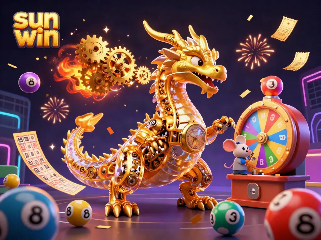 Engage with vibrant lottery elements and a captivating scene of sun win excitement in a layered digital illustration.