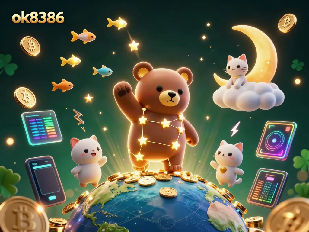 Experience the exciting world of ok8386 casino with shooting stars, gold coins, and vibrant 3D graphics.