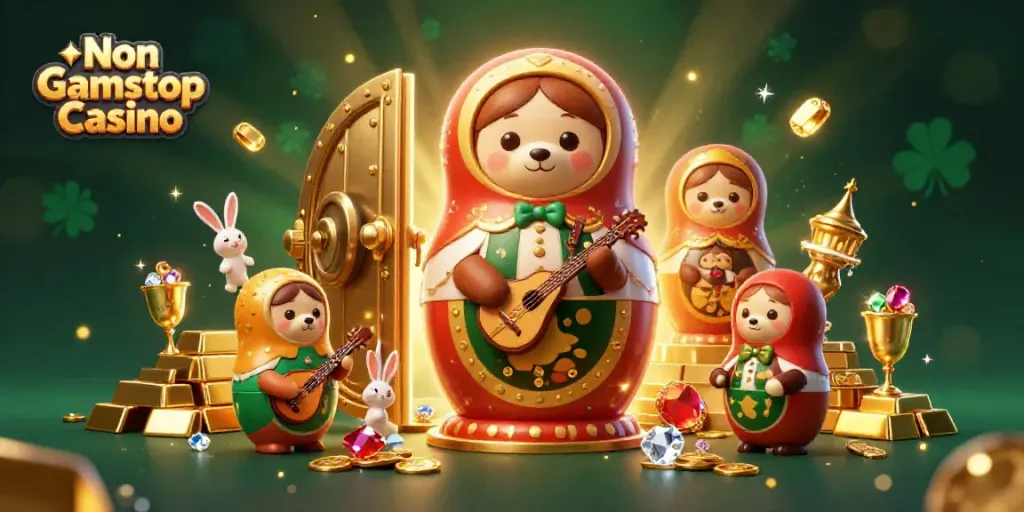 Engage in vibrant gameplay at a Non Gamstop Casino featuring animated characters and sparkling treasures.