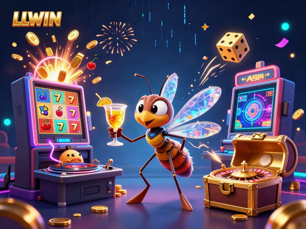 Experience the vibrant excitement of LLWIN with a dynamic casino scene featuring engaging characters and game elements.