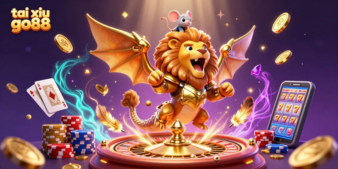 Engage in tai xiu go88 with dynamic spins, winning cards, and vibrant casino elements.