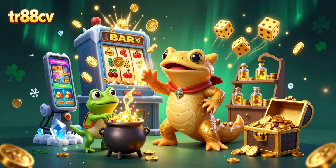 Experience jackpots and rewards at tr88cv with vibrant 3D casino illustrations of an enchanting alchemist and lively casino games.