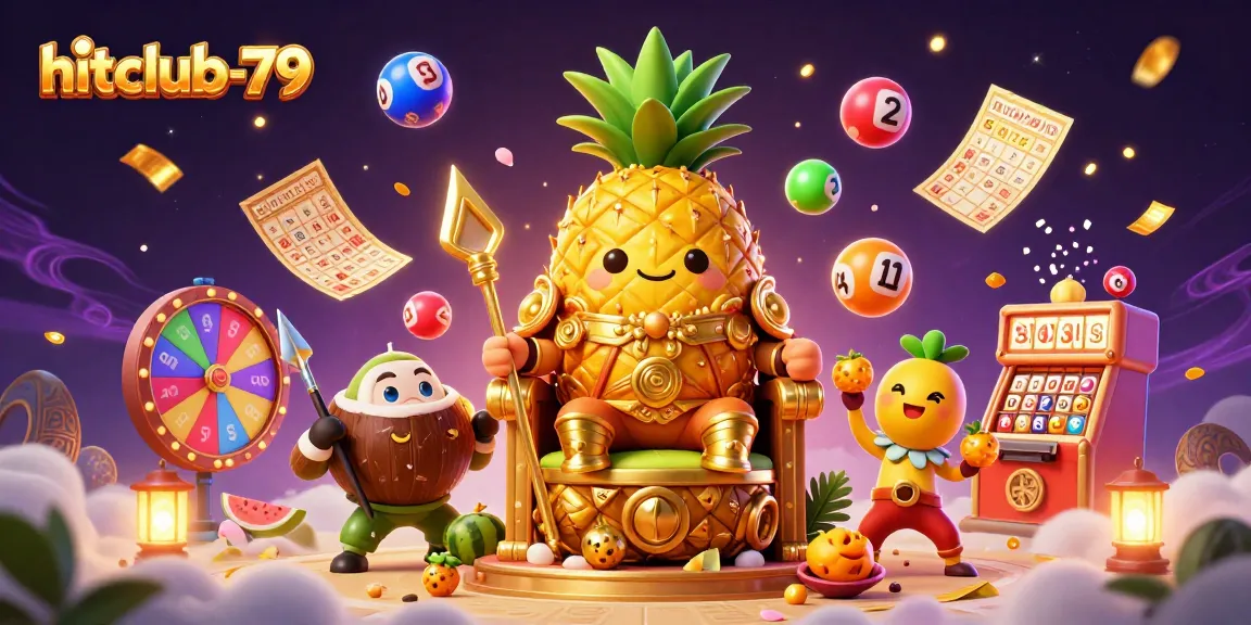 Experience thrilling gameplay at hitclub-79 with vibrant lottery balls and a tropical casino scene.